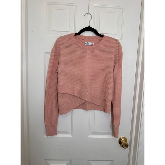 Hollister Tops - Hollister Womens XS Pink Waffle Knit Crossover Front Thermal Long Sleeve Top